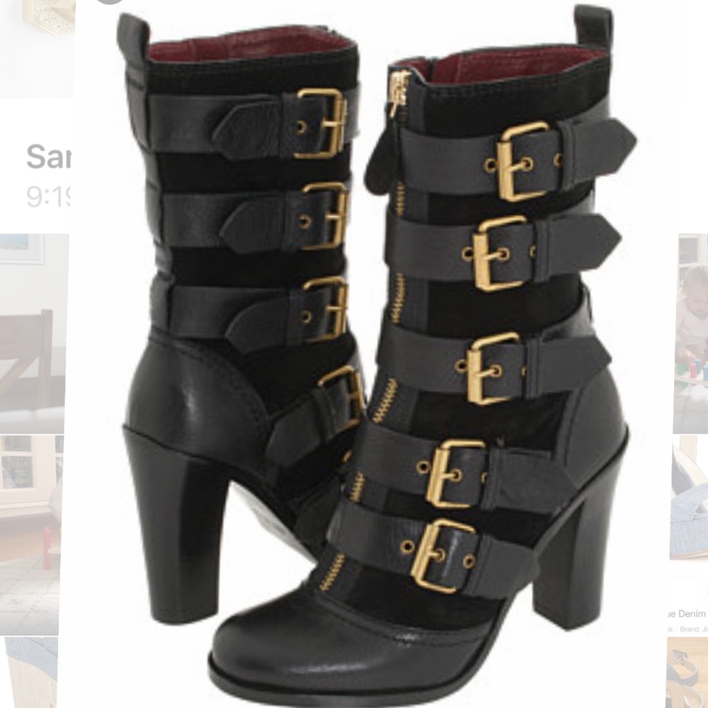 Marc by Marc Jacobs leather and suede buckle boots
